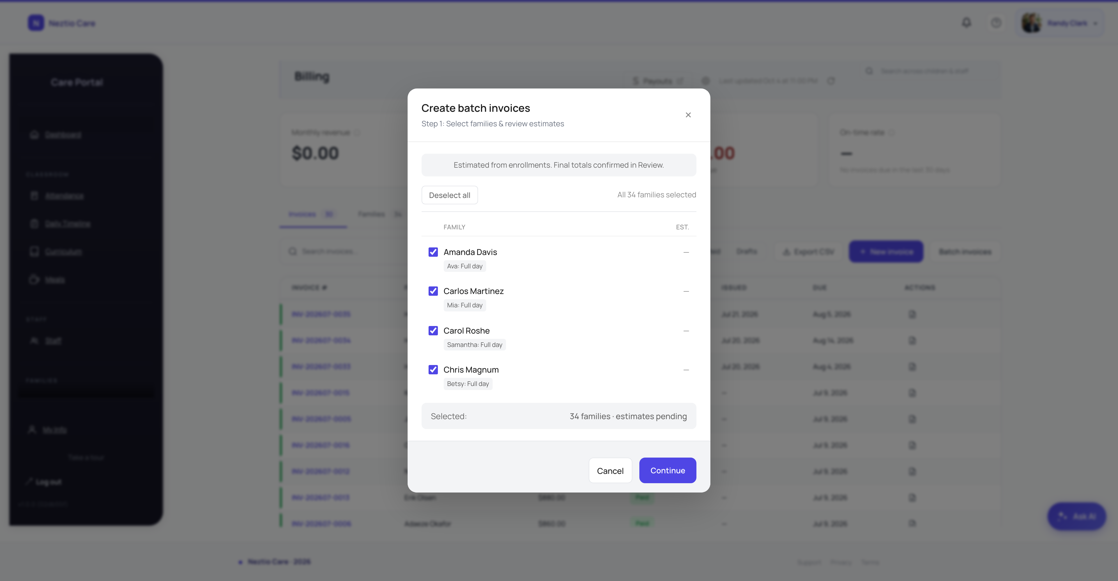 Batch invoice generation for streamlined monthly billing